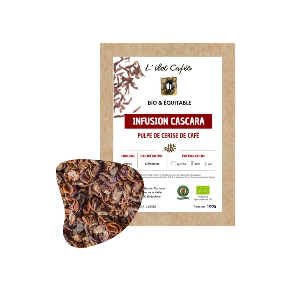 Infusion Cascara café cerise bio équitable Gers L'îlot Cafés fournisseur professionnel coffee shop salon de thé